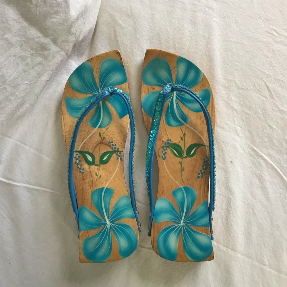 Floral Hand Painted Wooden Slippers